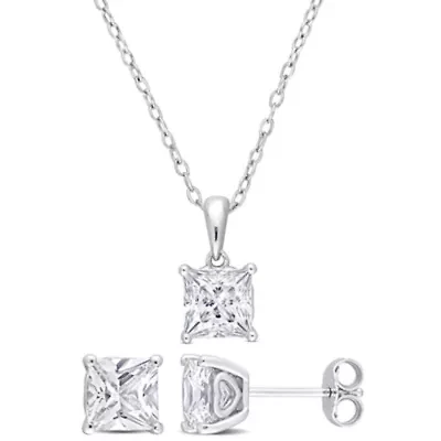 Lab Created Created White Sapphire Solitaire Pendant with Chain and Stud Earrings 2-Piece Set in Sterling Silver