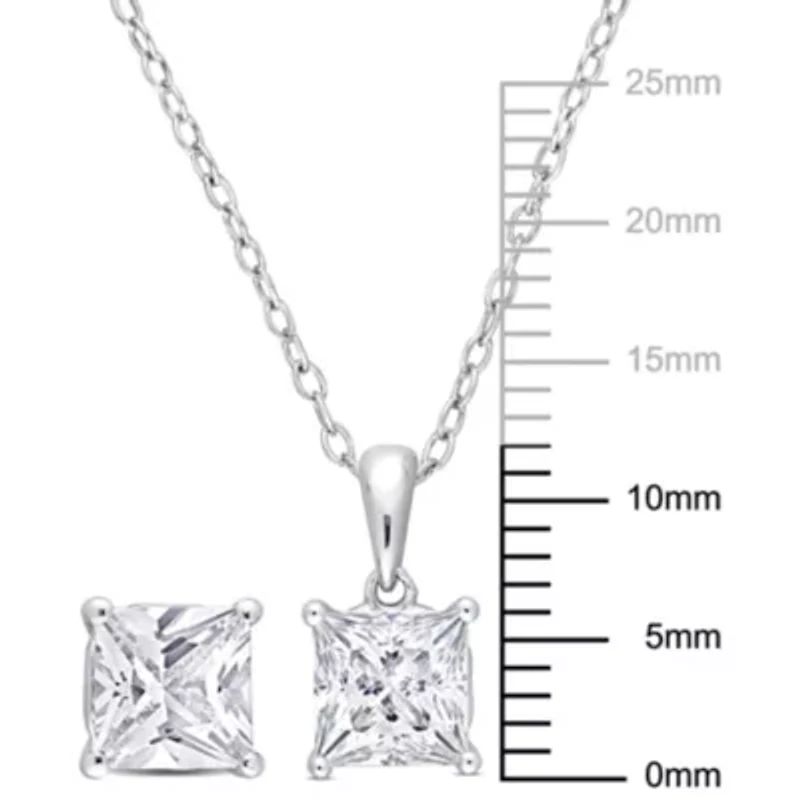 Lab Created Created White Sapphire Solitaire Pendant with Chain and Stud Earrings 2-Piece Set in Sterling Silver