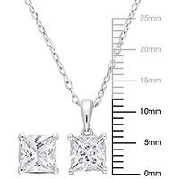 Lab Created Created White Sapphire Solitaire Pendant with Chain and Stud Earrings 2-Piece Set in Sterling Silver