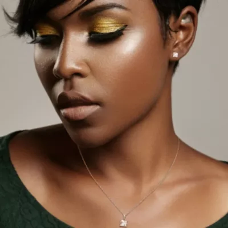 Lab Created Created White Sapphire Solitaire Pendant with Chain and Stud Earrings 2-Piece Set in Sterling Silver