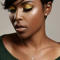 Lab Created Created White Sapphire Solitaire Pendant with Chain and Stud Earrings 2-Piece Set in Sterling Silver