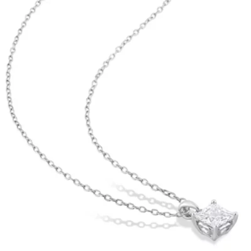 Lab Created Created White Sapphire Solitaire Pendant with Chain and Stud Earrings 2-Piece Set in Sterling Silver