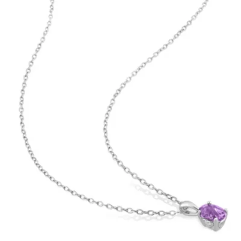 Amethyst Solitaire Pendant with Chain and Stud Earrings 2-Piece Set in Sterling Silver