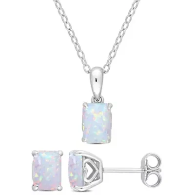 Lab Created Created Opal Pendant with Chain and Earrings 2-Piece Set in Sterling Silver