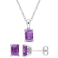 Amethyst Pendant with Chain and Earrings 2-Piece Set in Sterling Silver