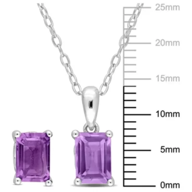 Amethyst Pendant with Chain and Earrings 2-Piece Set in Sterling Silver