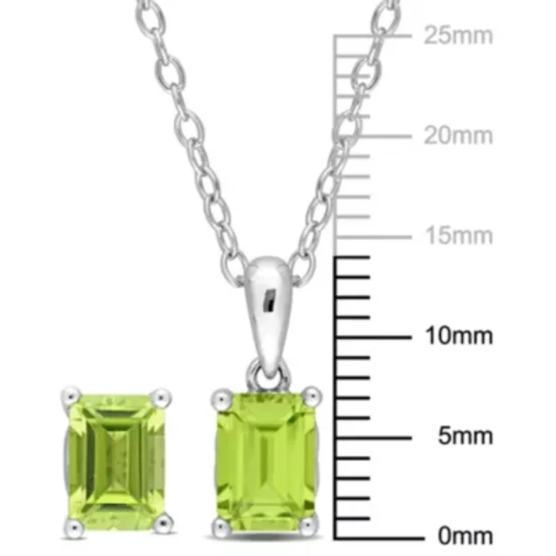 Peridot Solitaire Pendant with Chain and Stud Earrings 2-Piece Set in Sterling Silver