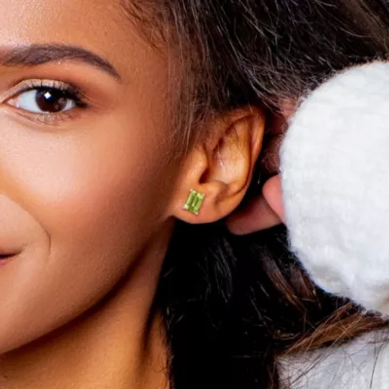 Peridot Solitaire Pendant with Chain and Stud Earrings 2-Piece Set in Sterling Silver