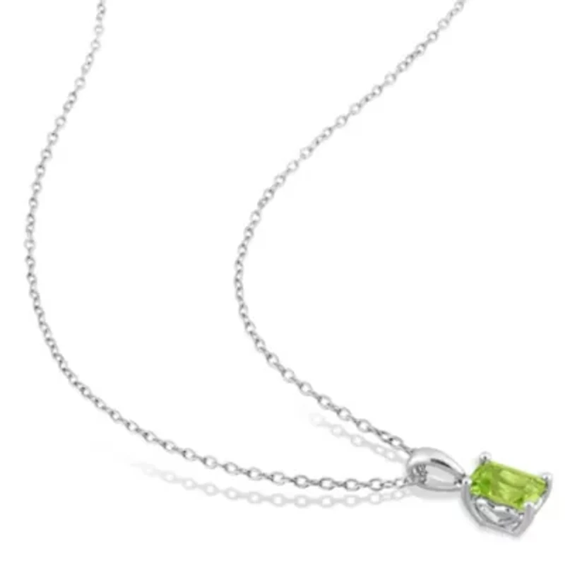 Peridot Solitaire Pendant with Chain and Stud Earrings 2-Piece Set in Sterling Silver