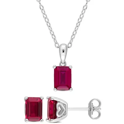Lab Created Created Ruby Pendant with Chain and Earrings 2-Piece Set in Sterling Silver