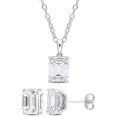 Lab Created Created White Sapphire Pendant with Chain and Earrings 2-Piece Set in Sterling Silver