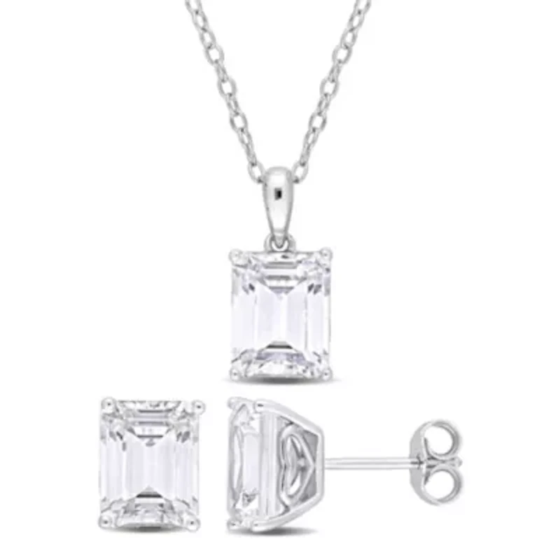 White Topaz Solitaire Pendant with Chain and Stud Earrings 2-Piece Set in Sterling Silver