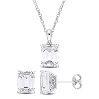 White Topaz Solitaire Pendant with Chain and Stud Earrings 2-Piece Set in Sterling Silver