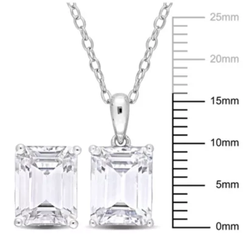White Topaz Solitaire Pendant with Chain and Stud Earrings 2-Piece Set in Sterling Silver
