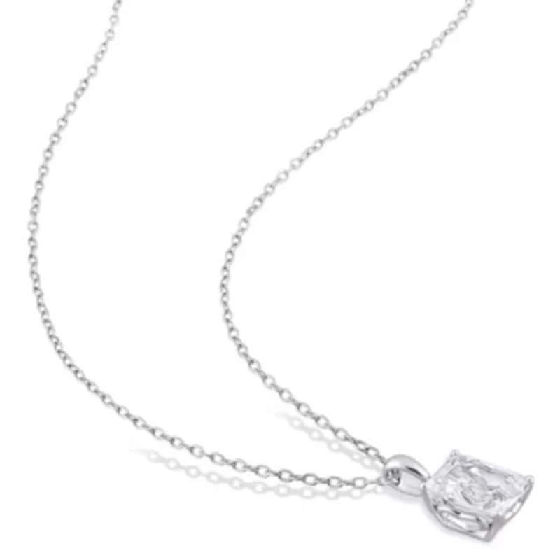 White Topaz Solitaire Pendant with Chain and Stud Earrings 2-Piece Set in Sterling Silver