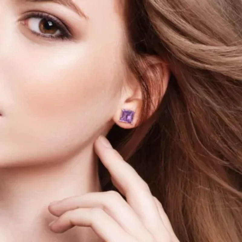 Amethyst Solitaire Pendant with Chain and Stud Earrings 2-Piece Set in Sterling Silver