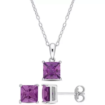 Simulated Alexandrite Pendant with Chain and Earrings 2-Piece Set in Sterling Silver