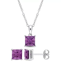 Simulated Alexandrite Pendant with Chain and Earrings 2-Piece Set in Sterling Silver