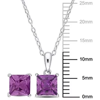 Simulated Alexandrite Pendant with Chain and Earrings 2-Piece Set in Sterling Silver