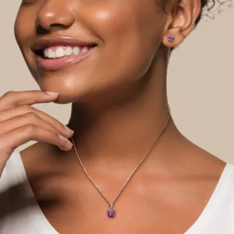 Simulated Alexandrite Pendant with Chain and Earrings 2-Piece Set in Sterling Silver