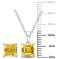 Citrine Solitaire Pendant with Chain and Stud Earrings 2-Piece Set in Sterling Silver