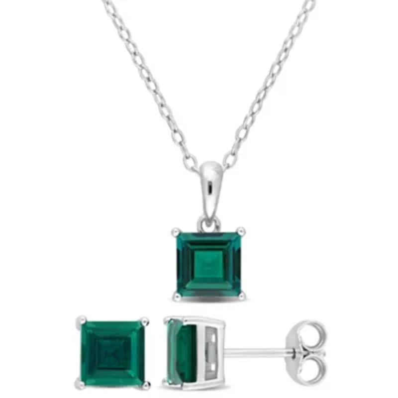 Lab Created Created Emerald Pendant with Chain and Earrings 2-Piece Set in Sterling Silver