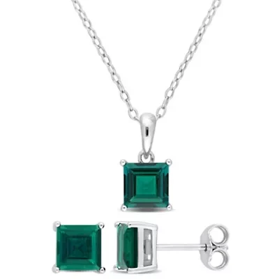 Lab Created Created Emerald Pendant with Chain and Earrings 2-Piece Set in Sterling Silver