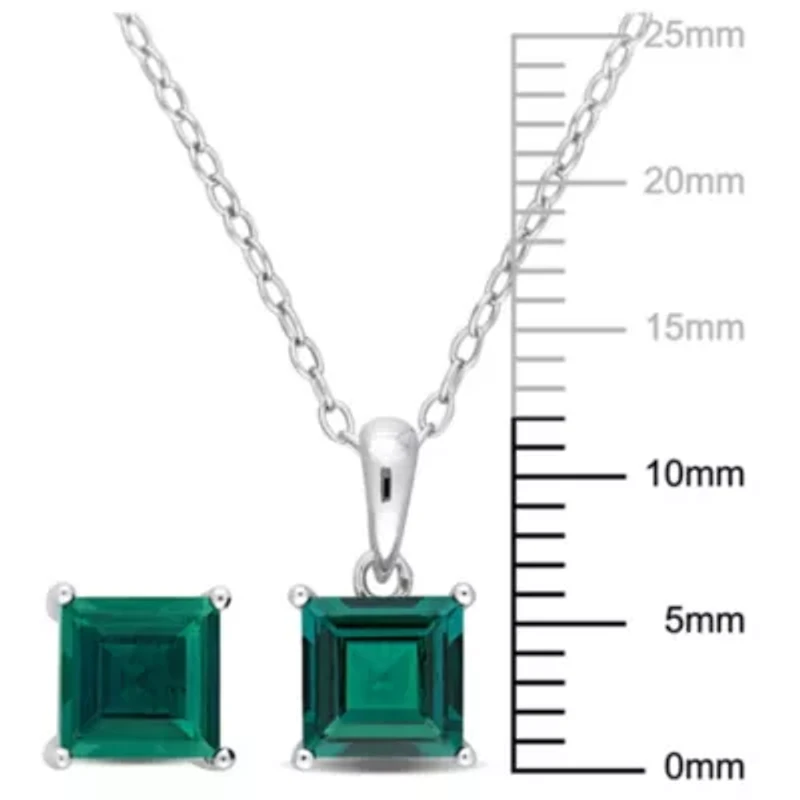 Lab Created Created Emerald Pendant with Chain and Earrings 2-Piece Set in Sterling Silver
