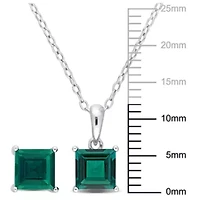 Lab Created Created Emerald Pendant with Chain and Earrings 2-Piece Set in Sterling Silver