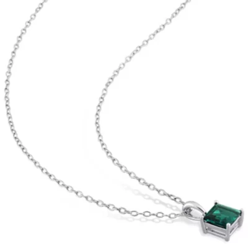 Lab Created Created Emerald Pendant with Chain and Earrings 2-Piece Set in Sterling Silver