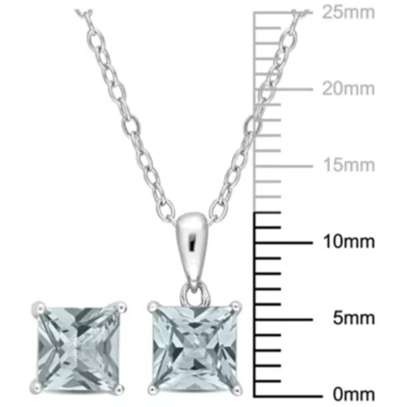 Synthetic Spinel (Aquamarine) Pendant with Chain and Earrings 2-Piece Set in Sterling Silver