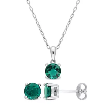 Lab Created Created Emerald Pendant with Chain and Earrings 2-Piece Set in Sterling Silver