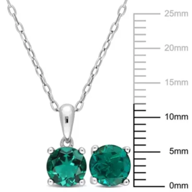 Lab Created Created Emerald Pendant with Chain and Earrings 2-Piece Set in Sterling Silver