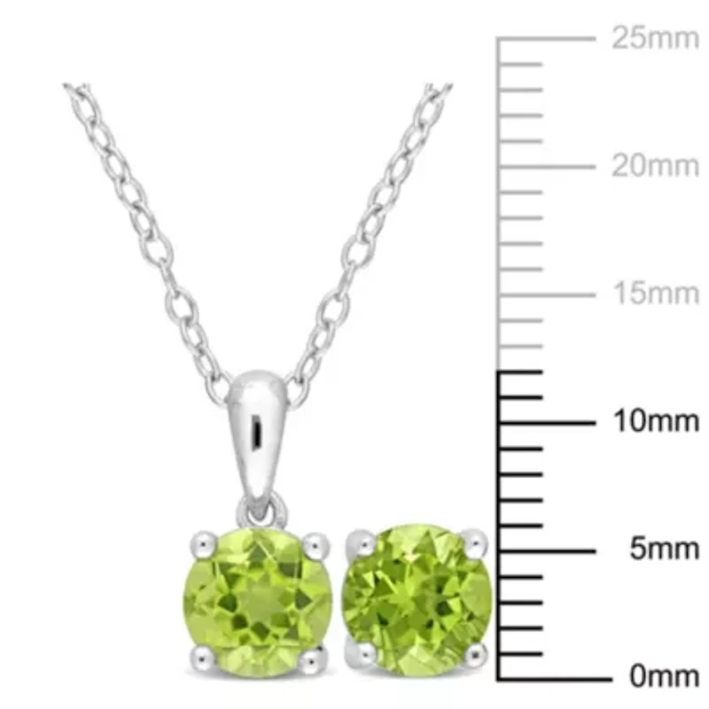 Peridot Solitaire Pendant with Chain and Stud Earrings 2-Piece Set in Sterling Silver
