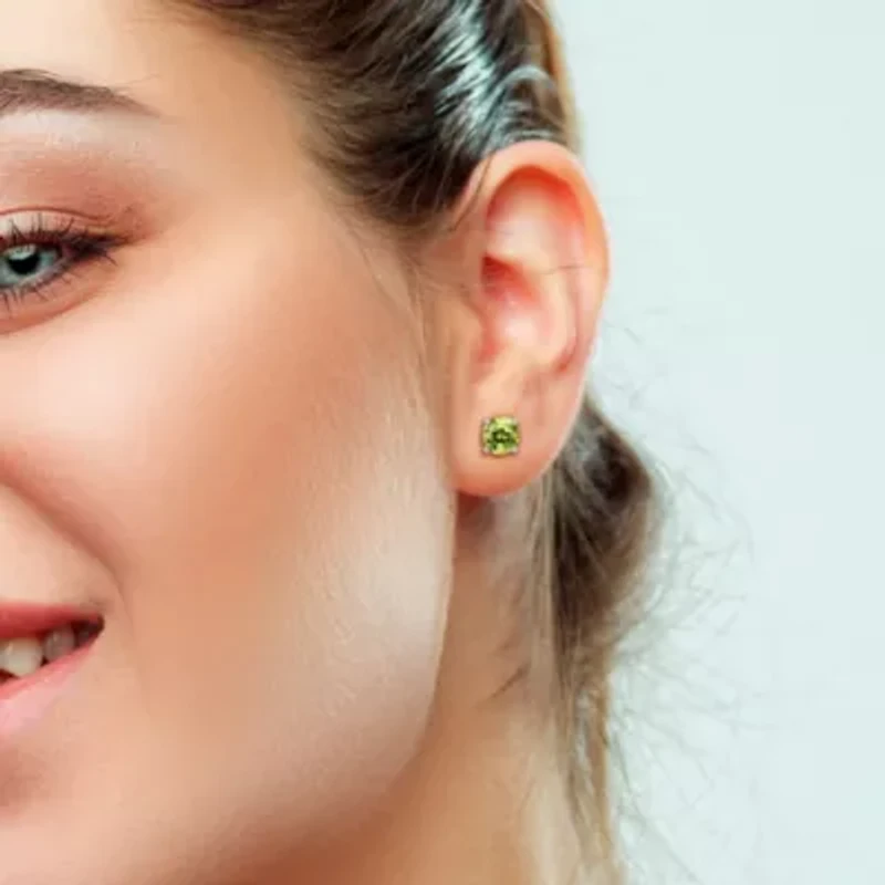 Peridot Solitaire Pendant with Chain and Stud Earrings 2-Piece Set in Sterling Silver