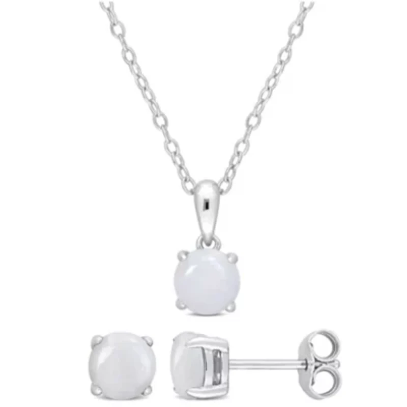 Opal Pendant with Chain and Earrings 2-Piece Set in Sterling Silver