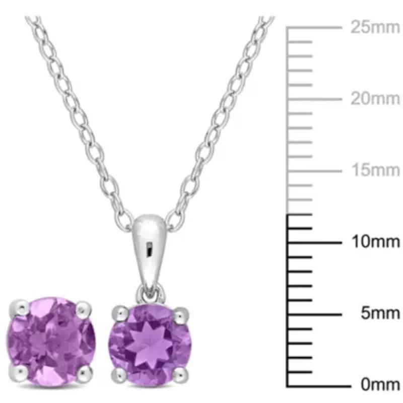 Amethyst Pendant with Chain and Earrings 2-Piece Set in Sterling Silver