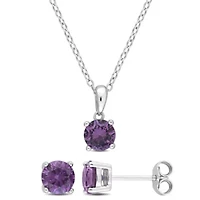 Lab Created Simulated Alexandrite Pendant with Chain and Earrings 2-Piece Set in Sterling Silver