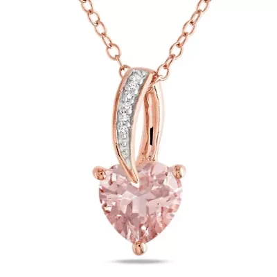 Morganite and Diamond Accent Heart Pendant with Chain in Rose Plated Sterling Silver
