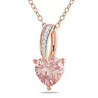 Morganite and Diamond Accent Heart Pendant with Chain in Rose Plated Sterling Silver