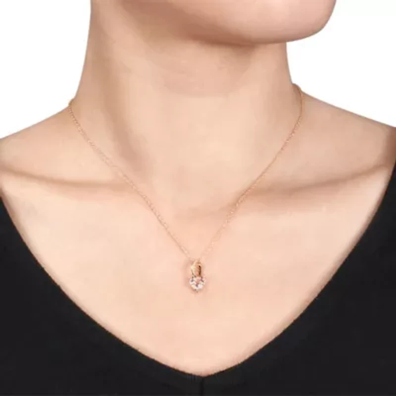 Morganite and Diamond Accent Heart Pendant with Chain in Rose Plated Sterling Silver