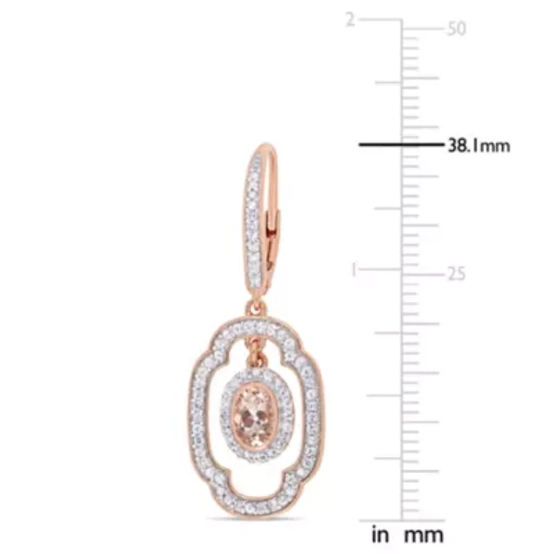 Morganite and White Sapphire with 1/10 ct. t.w. Diamond Dangle Earrings in Rose Plated Sterling Silver
