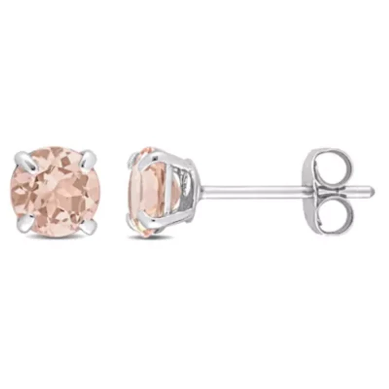 Morganite Solitaire Stud Earrings in 10K White Gold