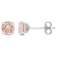 Morganite Solitaire Stud Earrings in 10K White Gold