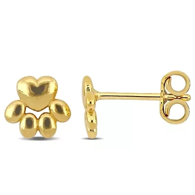 Children Paw Stud Earrings in Yellow Plated Sterling Silver