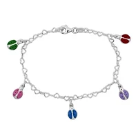 Children Multi-Color Enamel Ladybug Charms Heart Link Bracelet in Sterling Silver