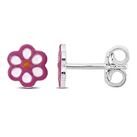 Children Enamel Flower Stud Earrings in Sterling Silver