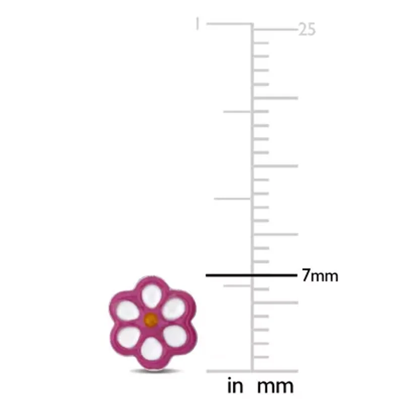 Children Enamel Flower Stud Earrings in Sterling Silver