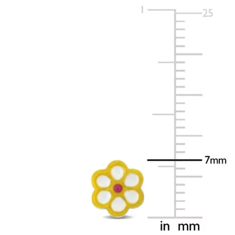 Children Yellow Enamel Flower Stud Earrings in Sterling Silver