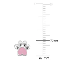 Children Pink Enamel Paw Stud Earrings in Sterling Silver